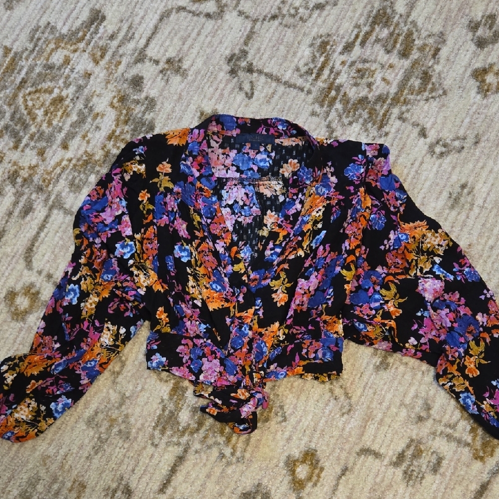 RACHEL Rachel Roy Floral Blouse - Black, Purple, Orange Cropped